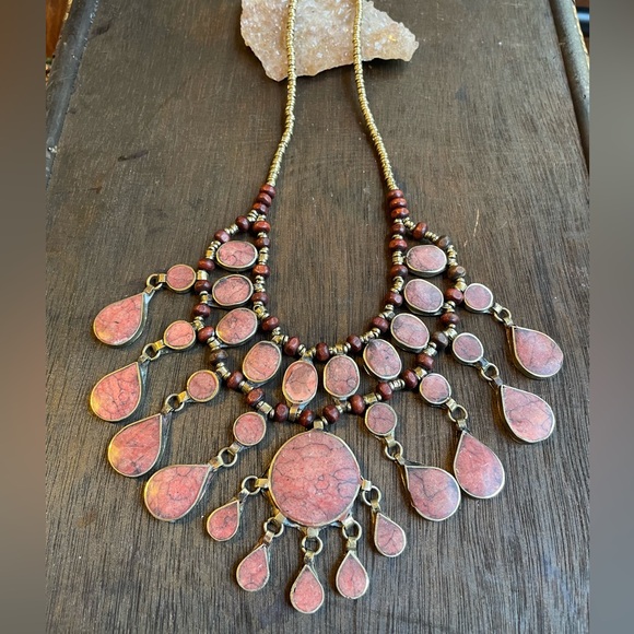 Pink Afghan Kuchi Necklace/ Handmade Pink Colored Stone Beaded Necklace/Boho - Picture 6 of 14